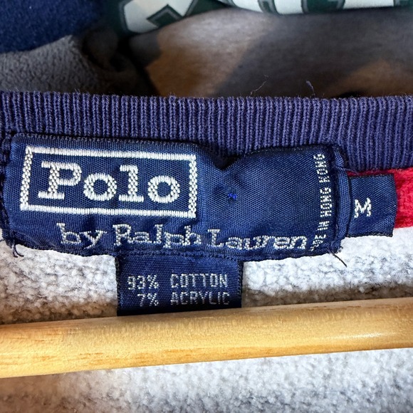 Vintage Polo Ralph Lauren Striped Sweatshirt Mens Medium Navy White Raglan 90s - Picture 2 of 5